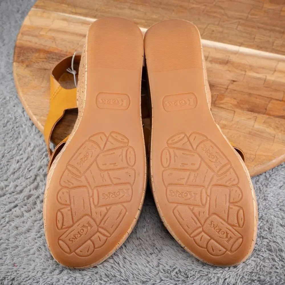 Korks Nova Comfort Platform Cork Wedge Strappy‎ Sandals Yellow Size 9
